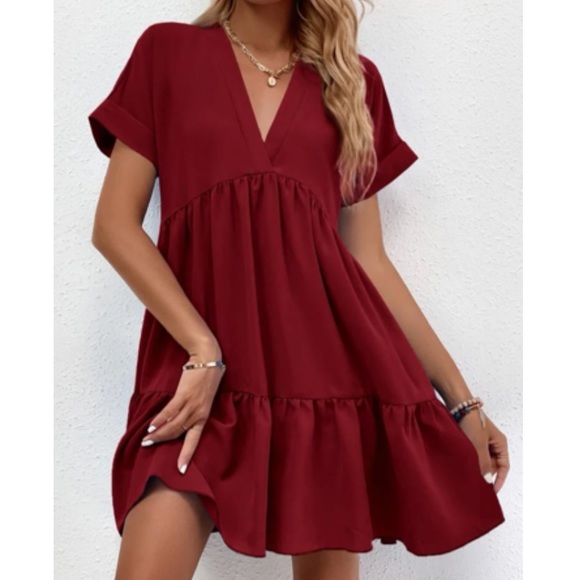 Boho cuff sleeve V neck ruffle hem dress - Picture 12 of 16